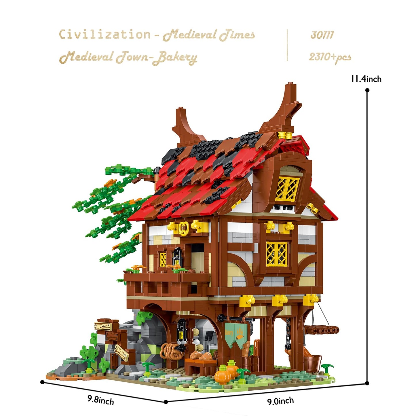 MOC-73723 Medieval Bakery Models Building Blocks Bricks Streetview Modular City Architecture Sets Kids Toys Boys Adult Gifts