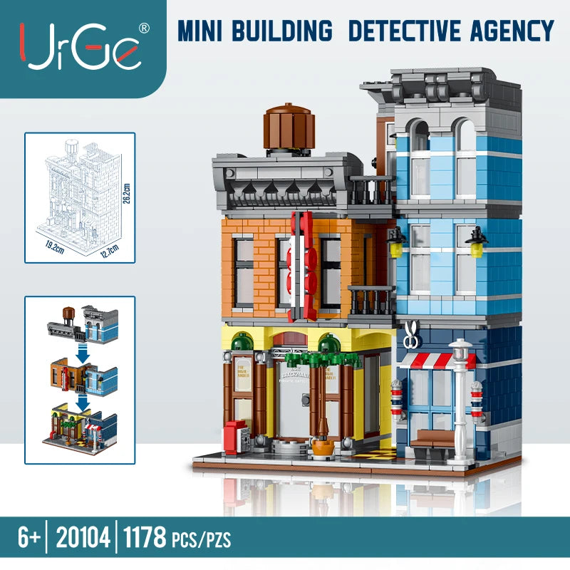 1178pcs Street View Building Blocks Pizza Shop Modular Architecture Sets MOC Detective Agency Boys Toys for Children Gifts 20104