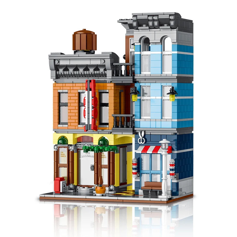 1178pcs Street View Building Blocks Pizza Shop Modular Architecture Sets MOC Detective Agency Boys Toys for Children Gifts 20104