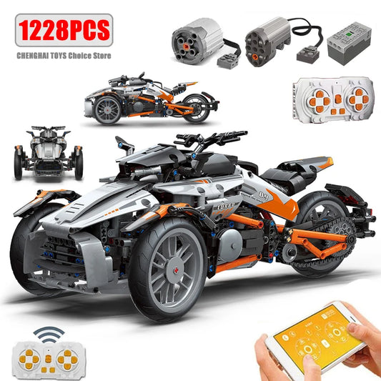 1228Pcs City Technical APP Remote Control Locomotive Motorcycle Building Block MOC Motorbike Bricks Model Boy Toy for Kids Gifts