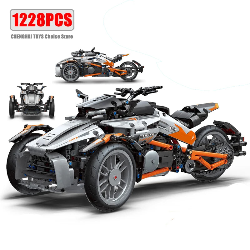 1228Pcs City Technical APP Remote Control Locomotive Motorcycle Building Block MOC Motorbike Bricks Model Boy Toy for Kids Gifts