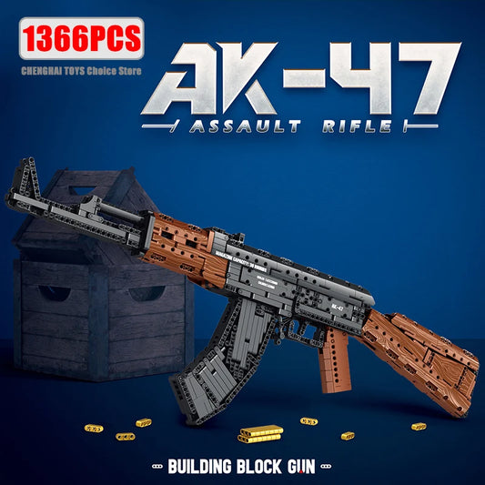 1366 Pieces AK47 Assault Rifle Model Building Blocks Military Army Weapon Shootable Imitation Gun Bricks Toys Gift For Childrens