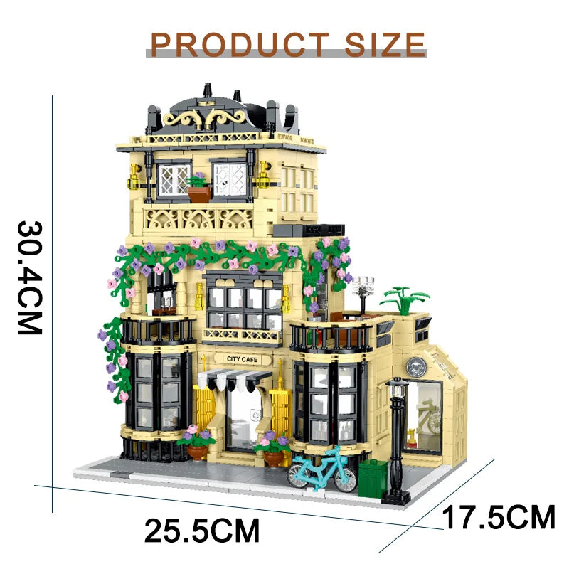 1443-1489pcs Creative City Cafe Light Streetview Building Blocks Bricks Model Sets MOC Modular Architecture Boys Toys Kids Gifts