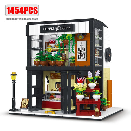 1454pcs Original Flower Language Cafe Streetview Building Blocks Model City Modular Architecture Kit Bricks Toy for Kid Boy Gift