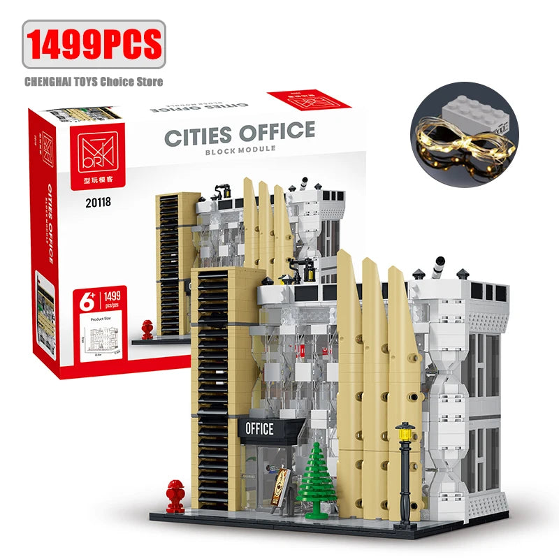 1499pcs City Office Modular Building Bricks MOC Modern Infrastructure Architecture Model Blocks DIY Toy Gift Children Boys Girls