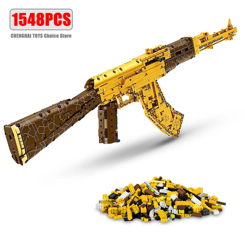 1548Pcs Gold AK47 Building Bricks Gun Collection Toy 1:1 Famous Rifle Model Building Blocks Set Shootable Simulation Weapon Gift