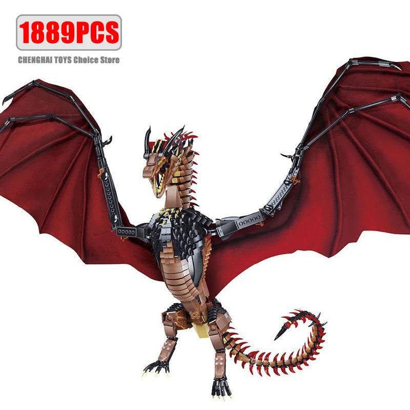 1889pcs Creative MOC Giant Dragon Building Blocks Model Movie Series Childrens Assembly Bricks Toys for Boys Kids Birthday Gifts