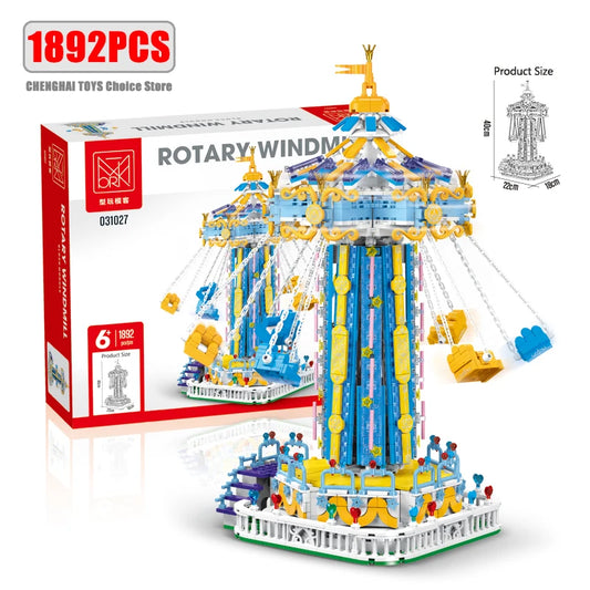 1892Pcs Creative Lighting Amusement Park Building Blocks Bricks Model MOC Rotating Windmill Toy for Childrens Christmas Gift Set