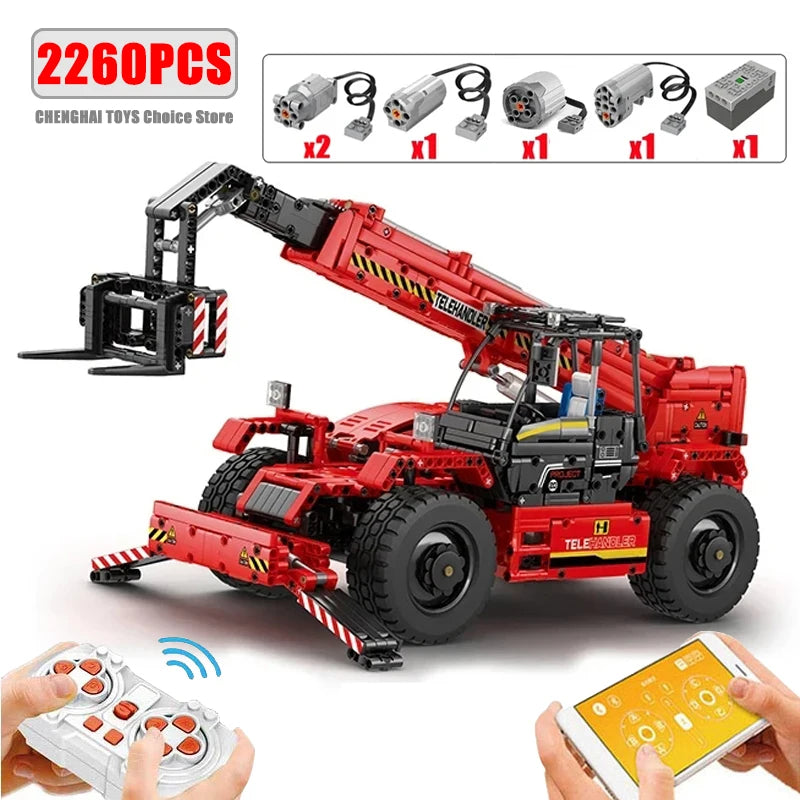 2260PCS Telescopic Forklift Building Blocks City Engineering Vehicle Remote Control Car Model Bricks Kids DIY Toy Birthday Gifts