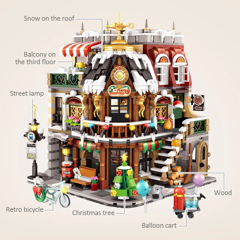 2506Pcs City Street View Mini Architecture Christmas Cafe House Building Blocks Friends Shop Figures Bricks Toys For Kids Gifts