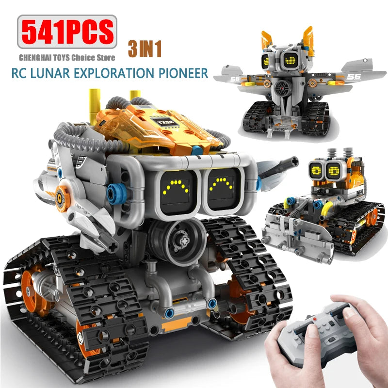 3 in 1 Remote Control Lunar Exploration Programming Truck/Bulldozer Building Blocks Stem Kits for Kids Educational Toy Boys Gift