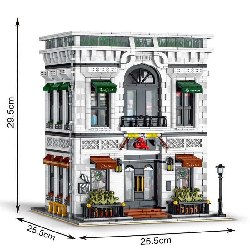 4132PCS City Street View Restaurant Modular Building Blocks MOC Adults Creative Modern Architecture House Model Bricks Kids Gift