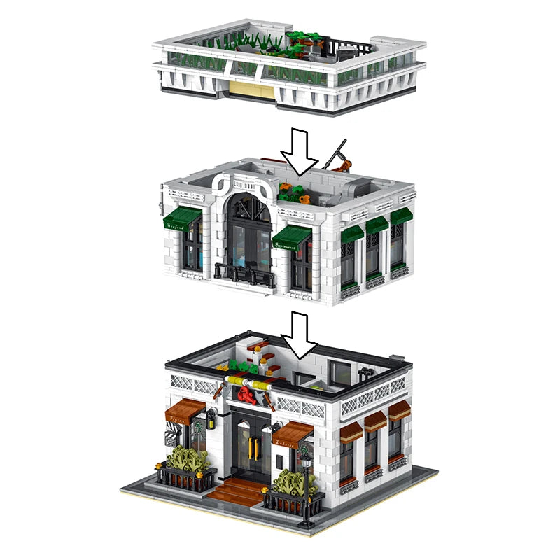 4132PCS City Street View Restaurant Modular Building Blocks MOC Adults Creative Modern Architecture House Model Bricks Kids Gift