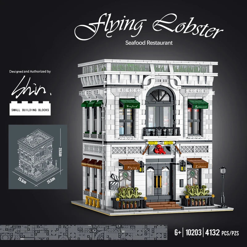 4132PCS City Street View Restaurant Modular Building Blocks MOC Adults Creative Modern Architecture House Model Bricks Kids Gift