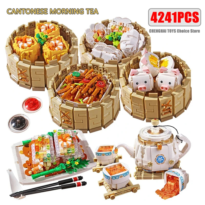 4241Pcs Chinese Culture Cantonese Building Blocks MOC Chinese Morning Tea Food Dim Sum Bricks Toys Christmas Puzzle Kids Gifts