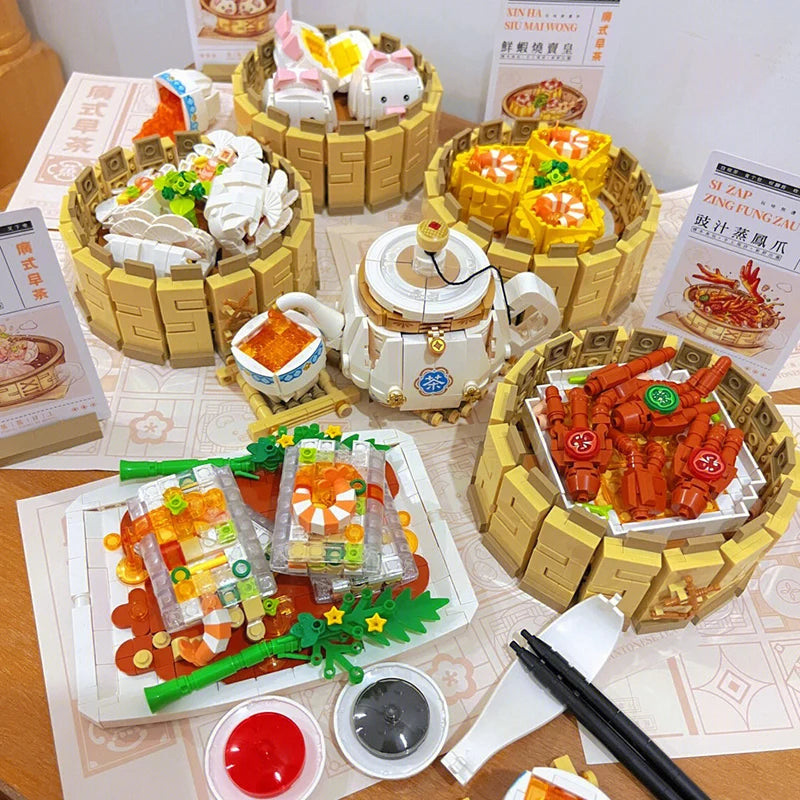 4241Pcs Chinese Culture Cantonese Building Blocks MOC Chinese Morning Tea Food Dim Sum Bricks Toys Christmas Puzzle Kids Gifts