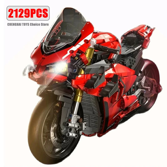 672101 2129pcs City Tech Motorcycle Car Model Building Blocks MOC Racing V4S Motobike Vehicles Bricks Toys For Children Gifts