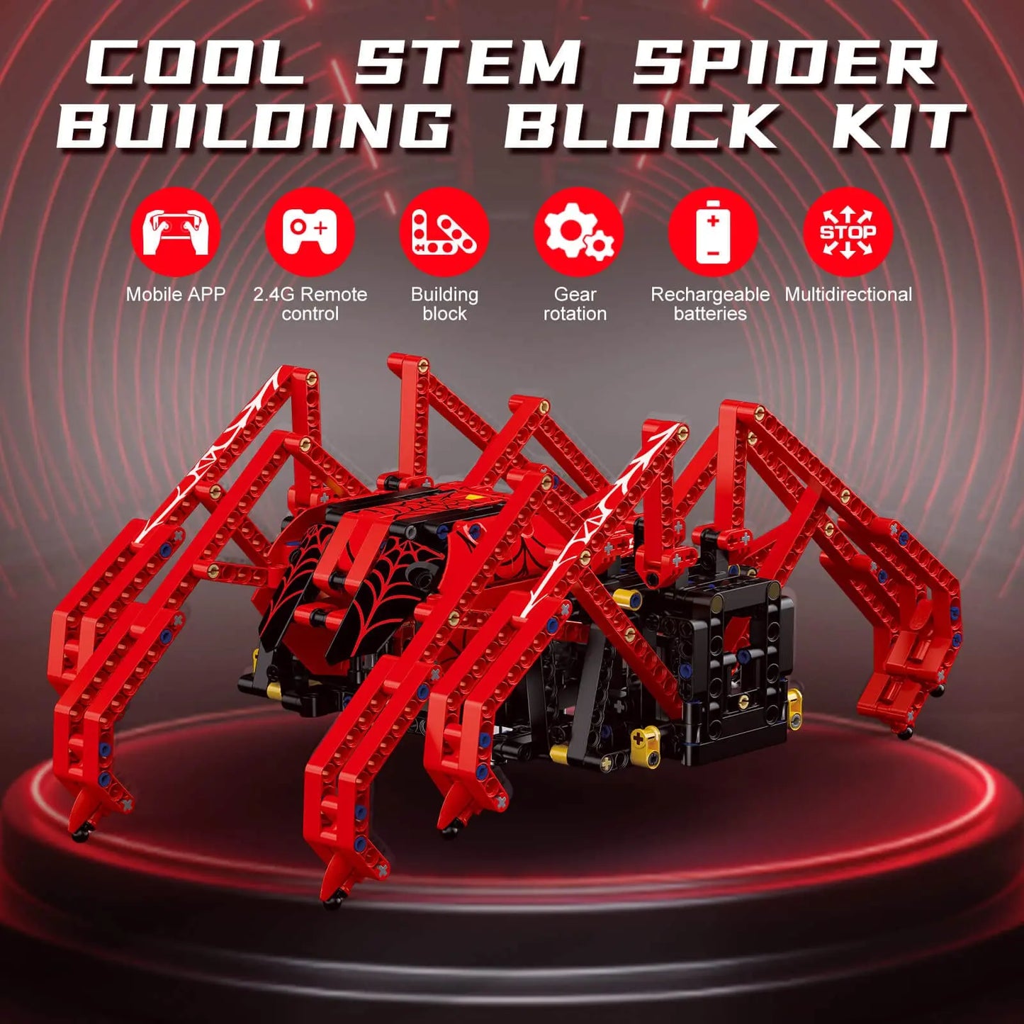 818pcs Remote Control Red Spider STEM Robot Building Block Kit MOC Science Construction Play Sets Educational Toy for Kids Gifts