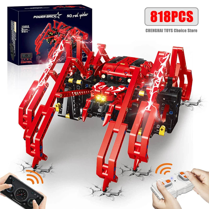 818pcs Remote Control Red Spider STEM Robot Building Block Kit MOC Science Construction Play Sets Educational Toy for Kids Gifts