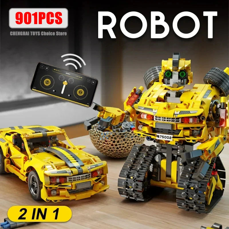 Building Blocks Technical RC Robot Racing Car Model 2 in 1 Creative APP Programming Remote Control Bricks Toys For Children Gift