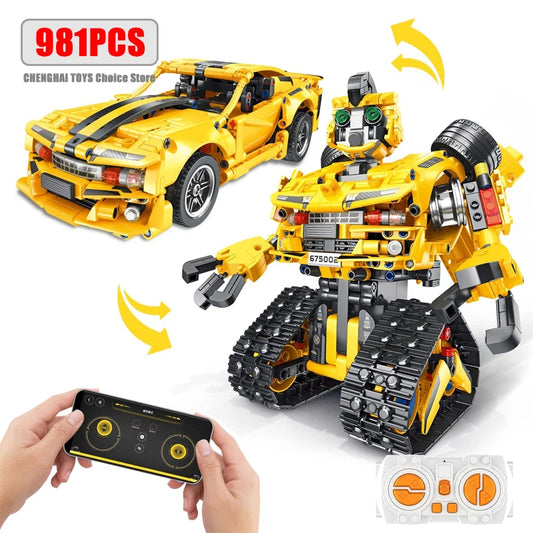 Building Blocks Technical RC Robot Racing Car Model 2 in 1 Creative APP Programming Remote Control Bricks Toys For Children Gift