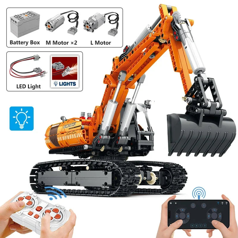 Electric RC Excavator Building Blocks Construction Remote Control Engineering Vehicle Tracked Car Bricks Boys Toys for Kids Gift