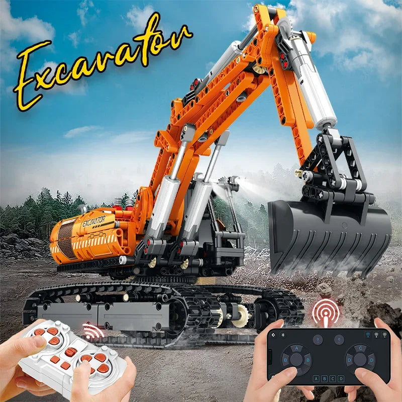 Electric RC Excavator Building Blocks Construction Remote Control Engineering Vehicle Tracked Car Bricks Boys Toys for Kids Gift