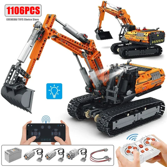 Electric RC Excavator Building Blocks Construction Remote Control Engineering Vehicle Tracked Car Bricks Boys Toys for Kids Gift