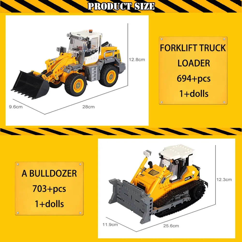 Engineering Trucks Building Blocks Vehicles Excavator Bulldozer Crane Car Bricks City Construction Boys Toys for Childrens Gifts