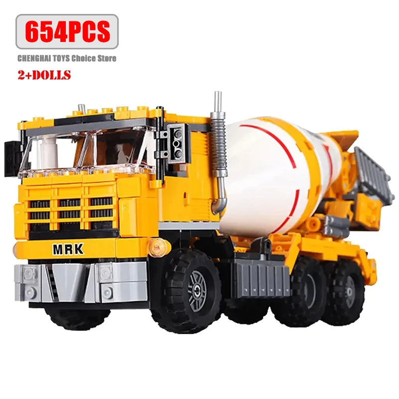 Engineering Trucks Building Blocks Vehicles Excavator Bulldozer Crane Car Bricks City Construction Boys Toys for Childrens Gifts