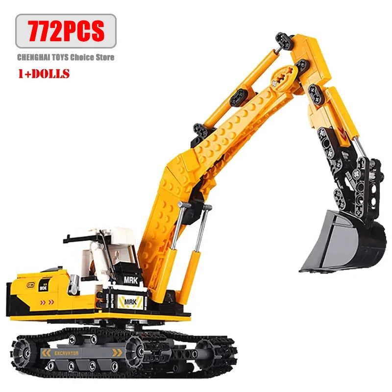 Engineering Trucks Building Blocks Vehicles Excavator Bulldozer Crane Car Bricks City Construction Boys Toys for Childrens Gifts