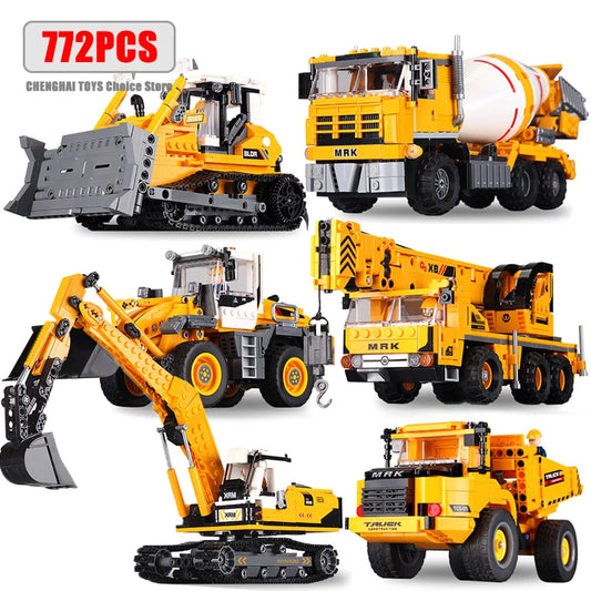 Engineering Trucks Building Blocks Vehicles Excavator Bulldozer Crane Car Bricks City Construction Boys Toys for Childrens Gifts