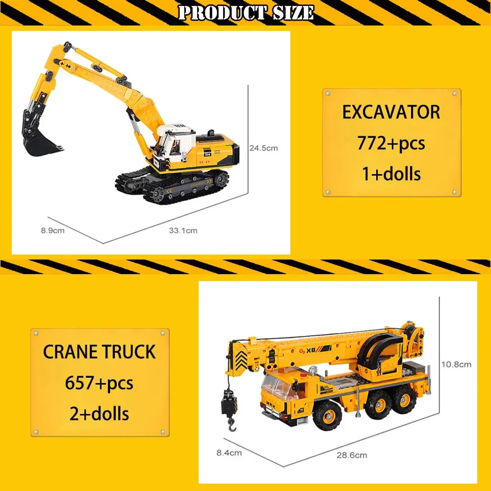 Engineering Trucks Building Blocks Vehicles Excavator Bulldozer Crane Car Bricks City Construction Boys Toys for Childrens Gifts