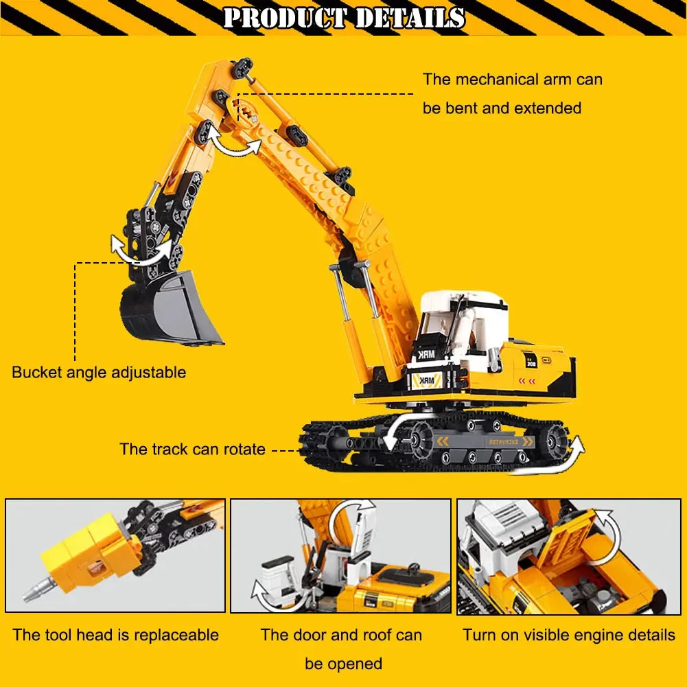 Engineering Trucks Building Blocks Vehicles Excavator Bulldozer Crane Car Bricks City Construction Boys Toys for Childrens Gifts