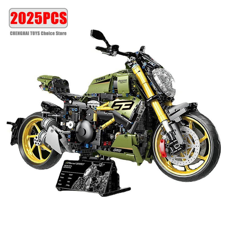 High Tech 1:5 Motorcycle City Sports Rapid Racing Motorbike Locomotive Moc Modular Brick Model Building Block Boy Gift Toy T4020