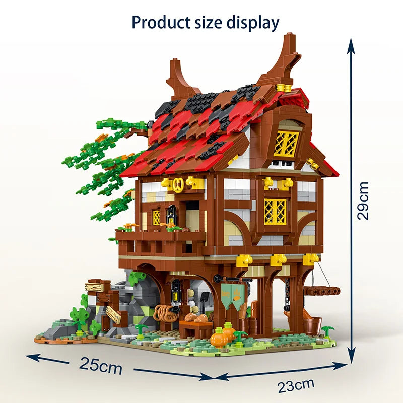 MOC-73723 Medieval Bakery Models Building Blocks Bricks Streetview Modular City Architecture Sets Kids Toys Boys Adult Gifts