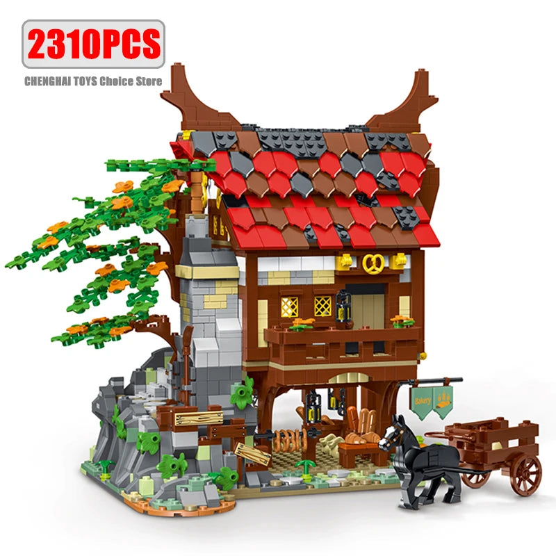 MOC-73723 Medieval Bakery Models Building Blocks Bricks Streetview Modular City Architecture Sets Kids Toys Boys Adult Gifts