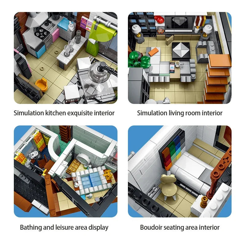 MOC-87366 Creative Modern Villa Modular City Architecture Building Block Bricks Model Street View Sets Kid Toy for Children Gift