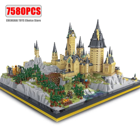 MOC Movie Large Castle Series Magic School Wizardry Street View Modular Architecture Building Blocks Model Kids Toys Boys Gifts