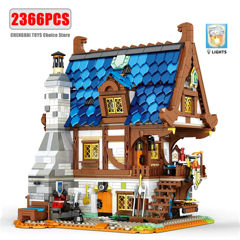 Medieval Series Architecture Building Blocks Model Middle Ages Castle Set MOC Street View Modular Tree House Bricks Toy Boy Gift