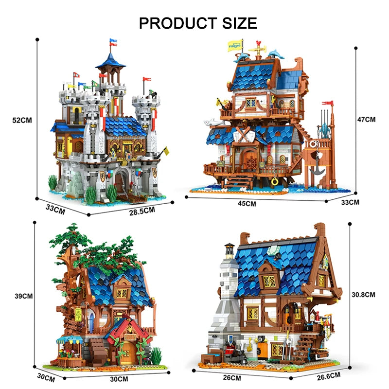 Medieval Series Architecture Building Blocks Model Middle Ages Castle Set MOC Street View Modular Tree House Bricks Toy Boy Gift