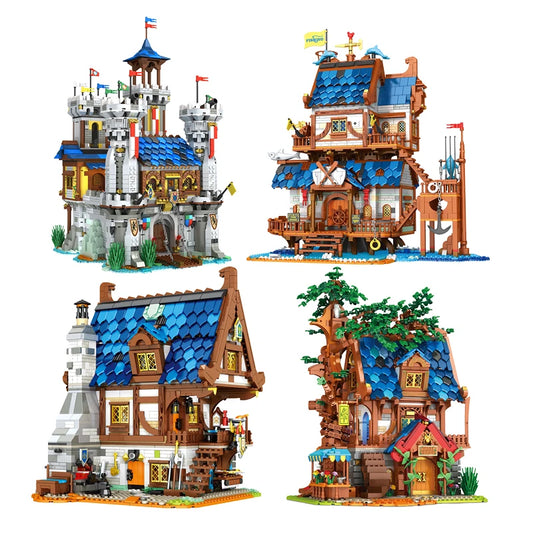 Medieval Series Architecture Building Blocks Model Middle Ages Castle Set MOC Street View Modular Tree House Bricks Toy Boy Gift