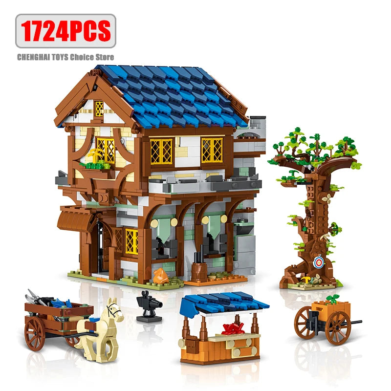 Medieval Town Architecture Series Building Blocks Model Street View Sets MOC Modular City House Bricks Toys Gifts for Childrens