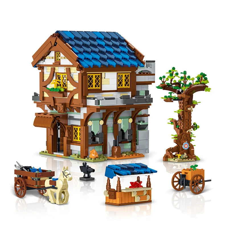 Medieval Town Architecture Series Building Blocks Model Street View Sets MOC Modular City House Bricks Toys Gifts for Childrens