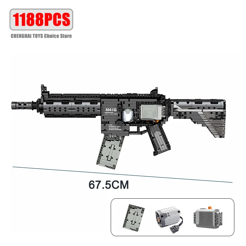 Military Electric M416 Rifle Assembled Building Blocks Bricks Model MOC Army Weapons Machine Gun Firearms Sets Kid Toy Boy Gifts