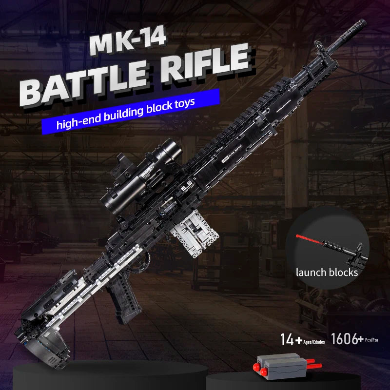 Military MK14 Battle Rifle Simulation Gun Assembled Building Blocks Bricks Model MOC Army Firearm Weapons Set Boys Toys Kid Gift