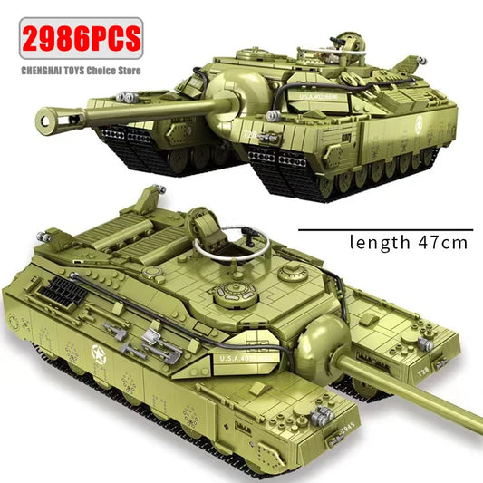 Military Series T28 Super Heavy Tank Building Blocks Set WW2 Armored Tank Weapons Soldiers Bricks Adults Toys for Kids Boy Gifts