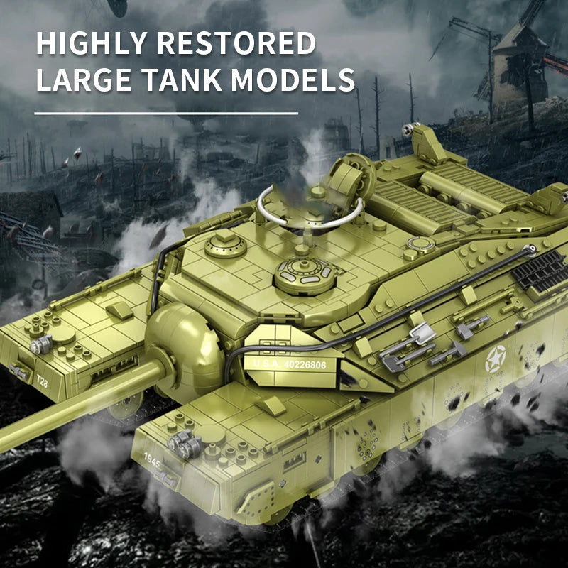 Military Series T28 Super Heavy Tank Building Blocks Set WW2 Armored Tank Weapons Soldiers Bricks Adults Toys for Kids Boy Gifts