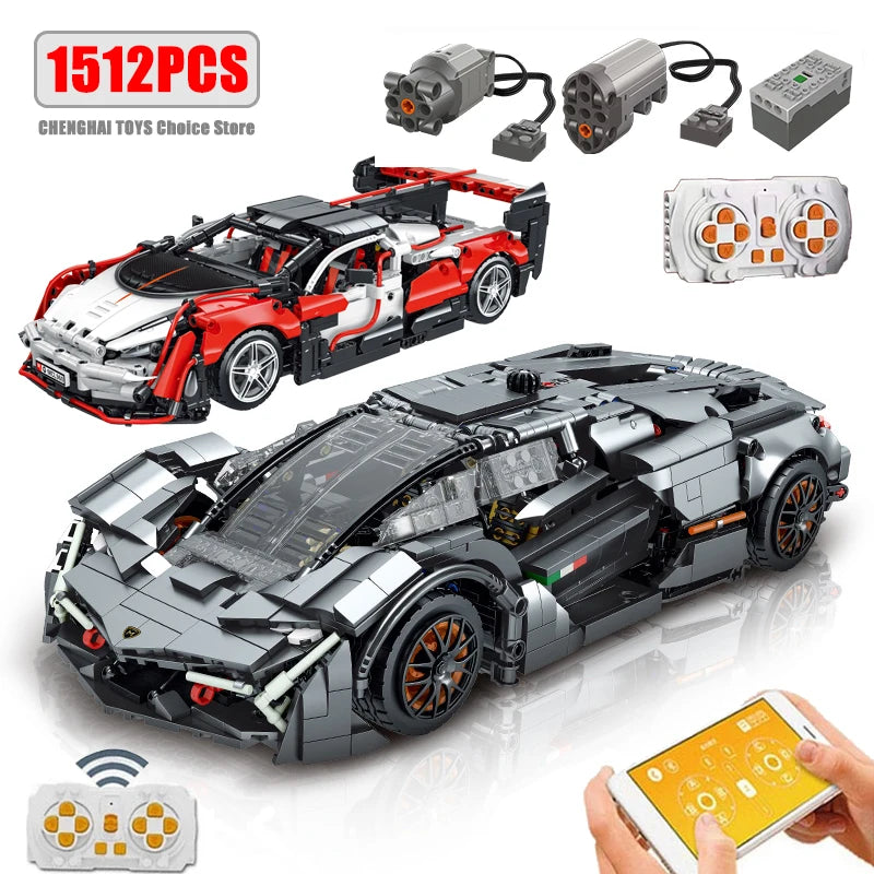 Technical APP Remote Control Moter Power Sport Car Building Blocks Bricks  Speed Racing Supercar Sets Toys For Kids Models Gifts