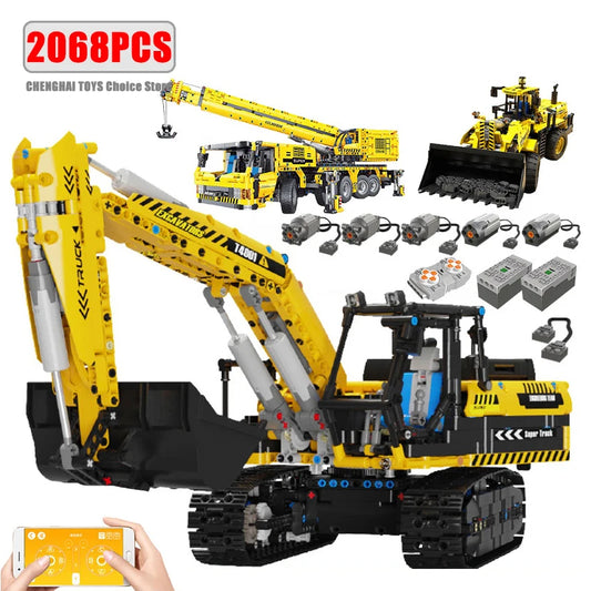 Technical Car Excavator APP Remote Control Moter Power MOC Bricks Building Blocks Engineering Truck Boys Toys Gift For Childrens